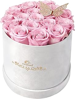 16 Pink Preserved Roses in Round Gift Box, Eternal Flowers for Mother's Day, Birthday, Anniversary, Valentine's Day Gifts for Women Light Pink