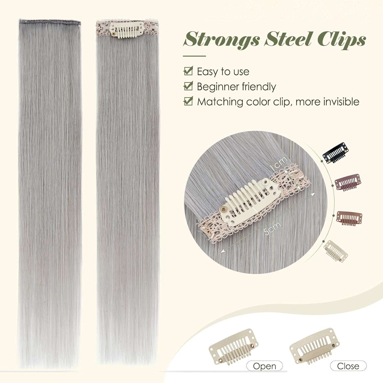 Benehair 6PCS 6 Clips In Human Hair Extensions Silver Grey Short Straight Mini Clip Ins Colored Party Highlights Rainbow Clip On Hairpin Hairpiece For Women 10inch 30g #G1