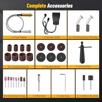 Flex Shaft Rotary Tool, 1000W 30000RPM Hanging Grinder Carver with Foot Pedal Control, Forward and Reverse Rotation, Multi-Function DIY, Craft, Metalworking Jewelry Repair Kit