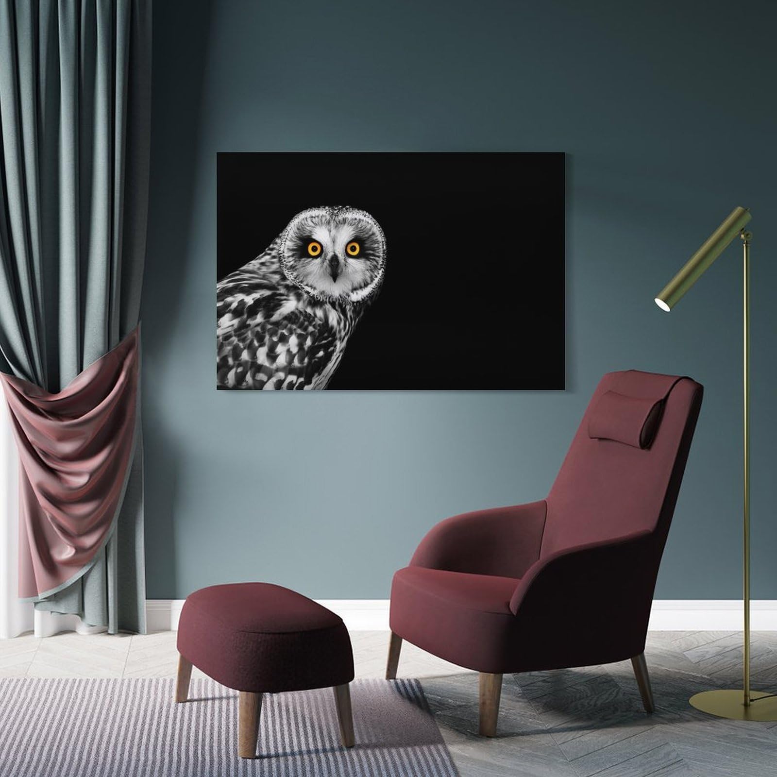 Junmoney Short Eared Owl Wall Art Print 24x36inch(60x90cm), for Hallway, Entryway Or Landing, A Neat Decor Update for Hallways, for Everyday Interiors