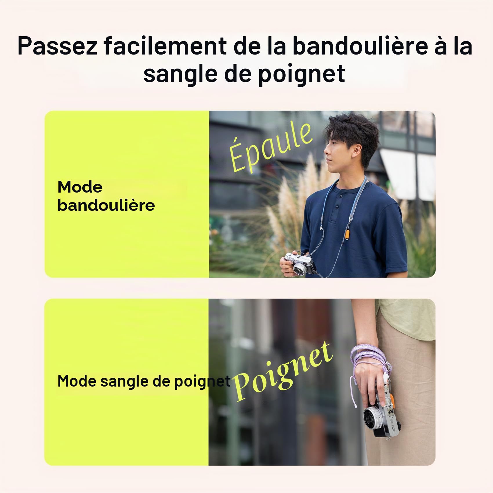 PGYTECH Sangle d'appareil photo Slim Réglable à dégagement rapide 820-1360mm Légère Multicolore pour appareils photo hybrides/compacts/Instax/numériques, Trendy Style