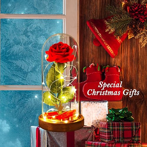 Miniatura 8 de Regalos para el día de San Valentín para ella, rosa roja en cúpula de cristal con 2 modos de luz, regalos de flores de San Valentín para mujeres,