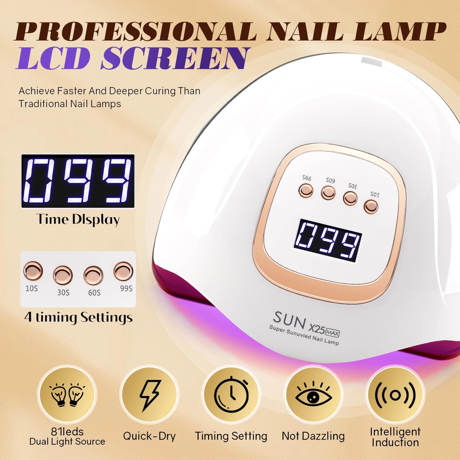 Suszarka do paznokci 380 W, lampa UV LED do paznokci, profesjonalna lampa żelowa UV LED do paznokci z 4 timerami/inteligentnym czujnikiem LCD, narzędzie do utwardzania paznokci u rąk i stóp