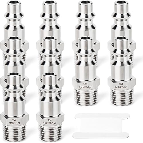 GASHER 10PCS 304 acero inoxidable 14 "NPT macho, enchufe de aire industrial, 14" de alto flujo de enchufes neumáticos