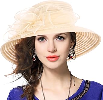 Women Derby Church Dress Hat Wide Brim Leaf Flower Bridal Shower Hat