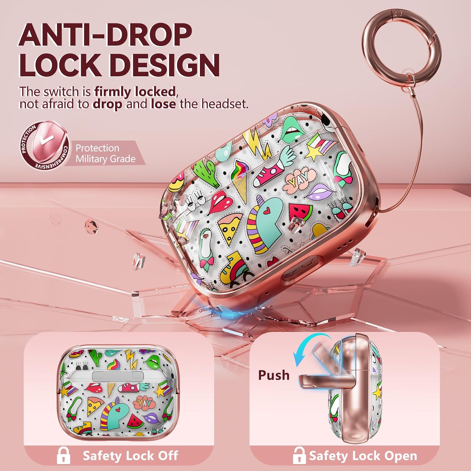 Inesore for AirPods Pro 3 Case 2025 with Lock, for Women Girly Floral Clear Case Compatible with Apple Airpods Pro 3rd Generation Cover, with Phone Stand,Keychain & Cleaner Kit-Unicorn Graffiti thumbnail