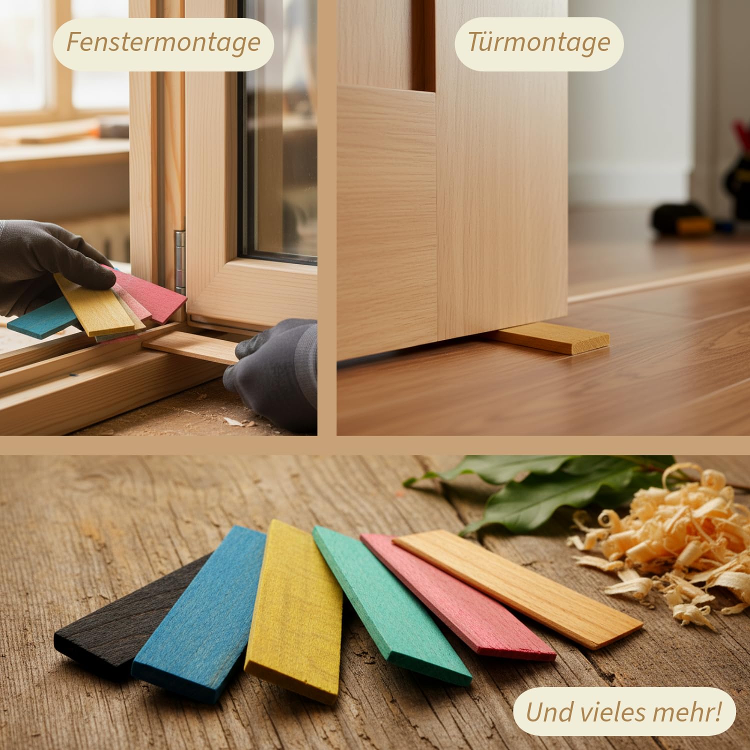 SILISTO Holz-Verglasungsklötze 80x24x1-6mm, 600 Stück im Sparset - Abstandhalter, Unterlegplatten, Distanzklötze, Trageklötze aus Buchenholz (Hartholz)