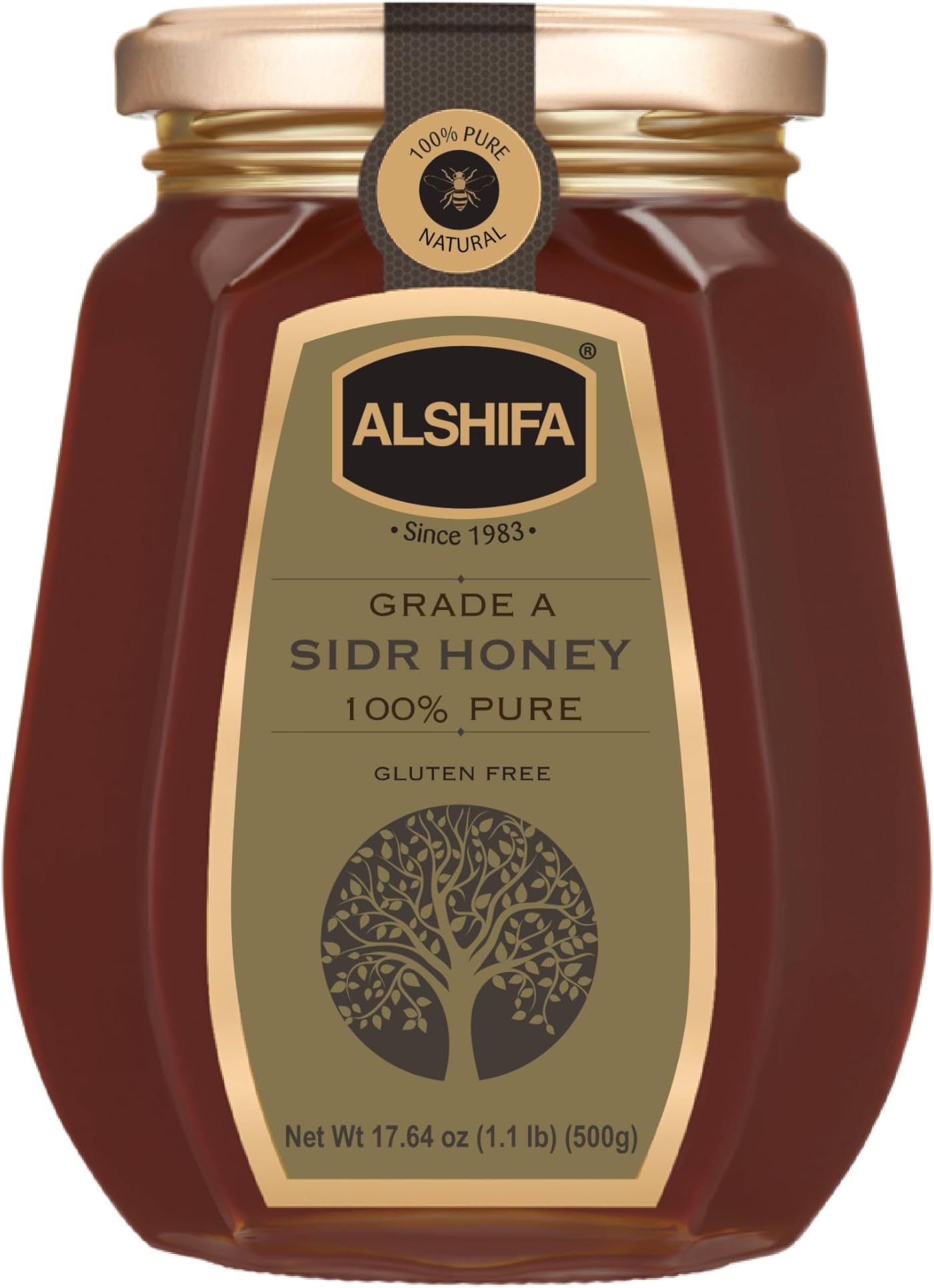 ALSHIFA Pure Sidr Honey 17.63oz (500g) | Pack of 1 | Mountain Jujube Honey | Unique Taste Sweetener | Healthy & Rich in Nutrients | No Added Sugar | Glass Bottle