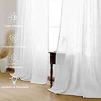 Vista 7 de DWCN Cortinas transparentes de lino sintético blanco, con bolsillo para barra, cortinas de gasa semi texturizada, para dormitorio, sala de estar