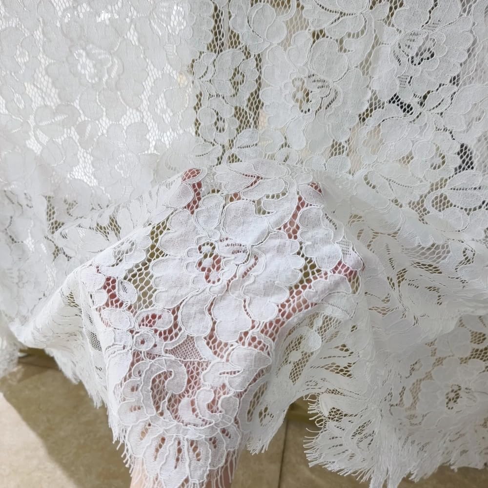 300cmx150cm Eyelash Lace Fabric Soft Chantilly Bridal Lace Fabric by The Yard for Floral Wedding Dresses, DIY Crafts, Table Cloth,Vintage Home Décor (Flower 5)