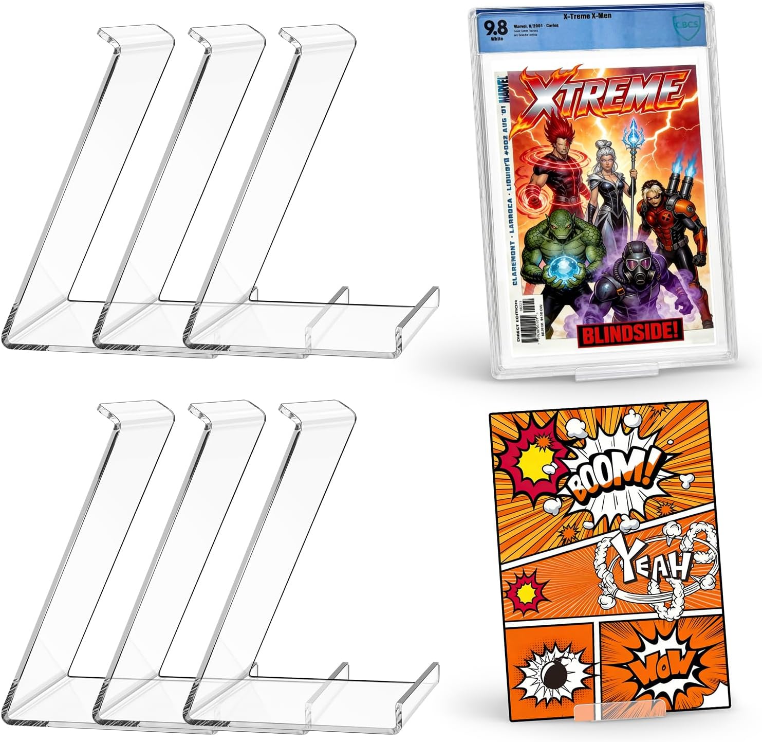 tutata Graded Comic Book Display Stand, Clear Acrylic Comic Book Holder for Graded Collections - 6 Pack