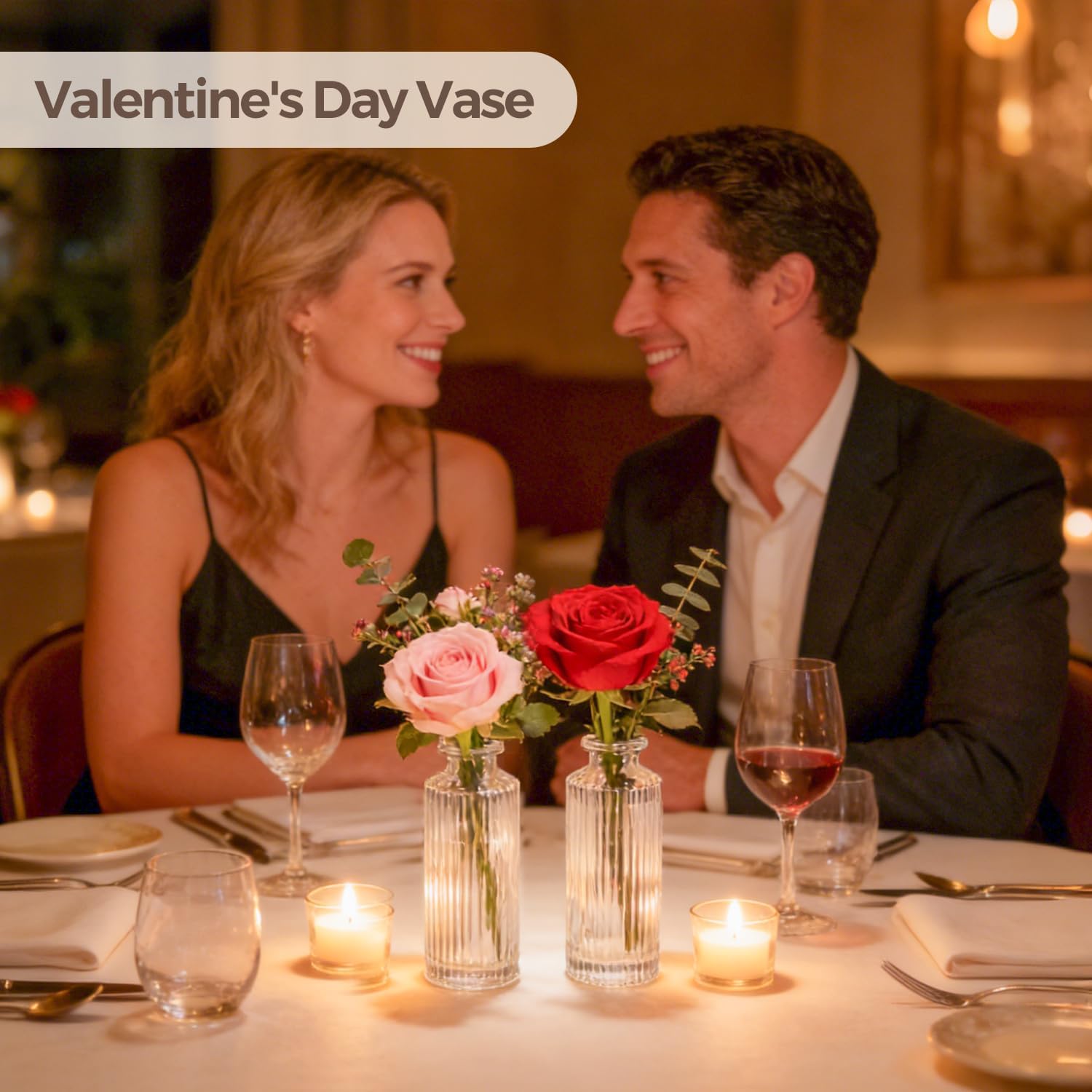 ComSaf Glass Bud Vases Set of 3, Small Flower Vases in Bulk, Mini Ribbed Vases for Centerpieces, Clear Vintage Vase for Table Decorations, Wedding, Party, Receptions, Home Decor (Different Sizes) - Image 4