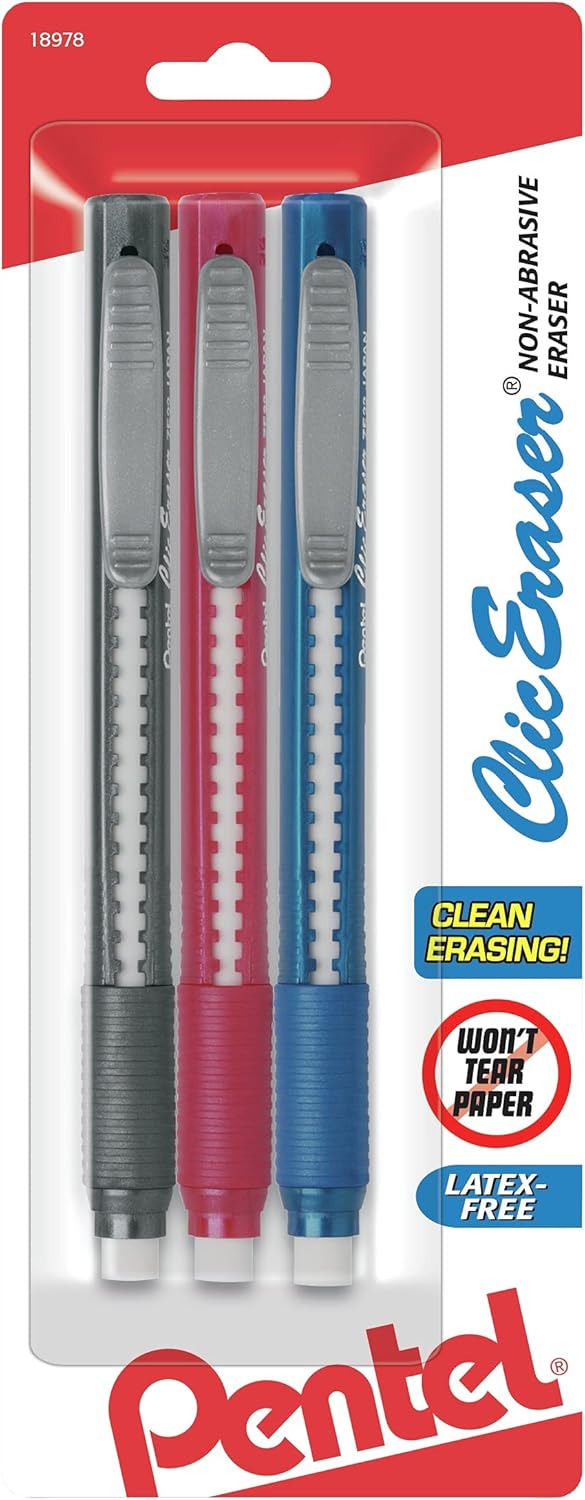 Pentel Clic Retractable Eraser with Grip, 3 Pack : Everything Else