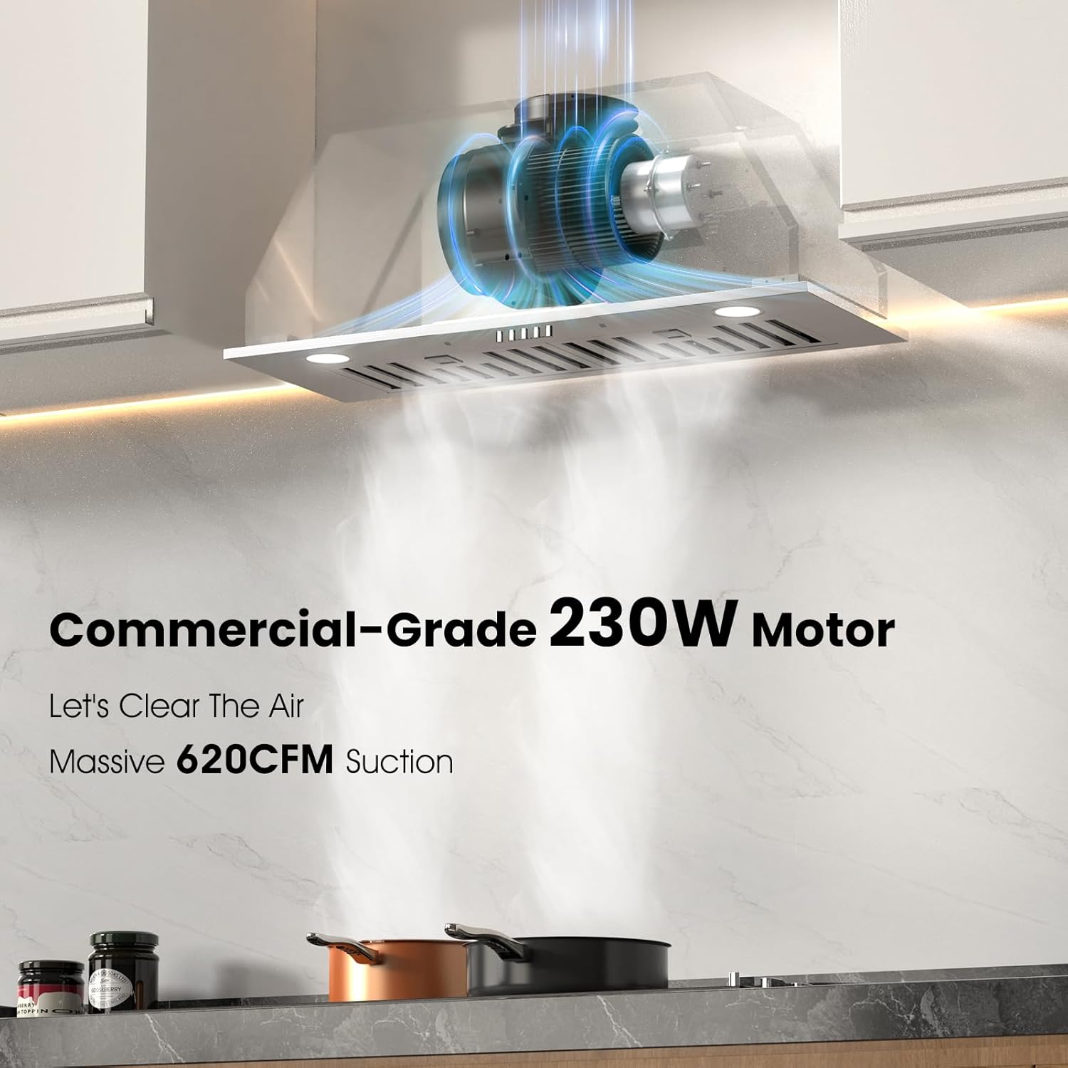 Range Hood 30 Inch Insert - 620CFM Built-in Kitchen Hood with TRUE-COLOR 5500K LED, Complete Exhaust Kit (Charcoal Filters + Duct Pipe), Ducted/Ductless Convertible