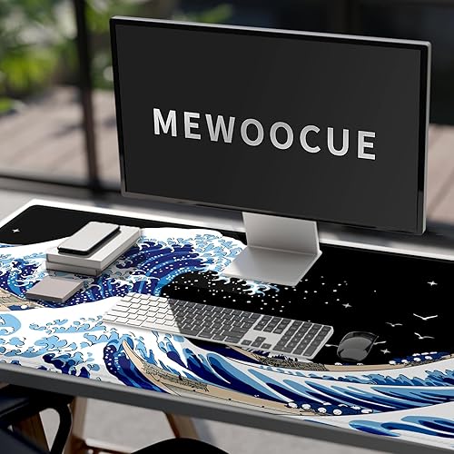 Miniatura 4 de Alfombrilla de ratón para computadora de juegos, Alfombrilla grande de ola de mar para teclado de PC impermeable y antideslizante 47.2" x 23.6" y