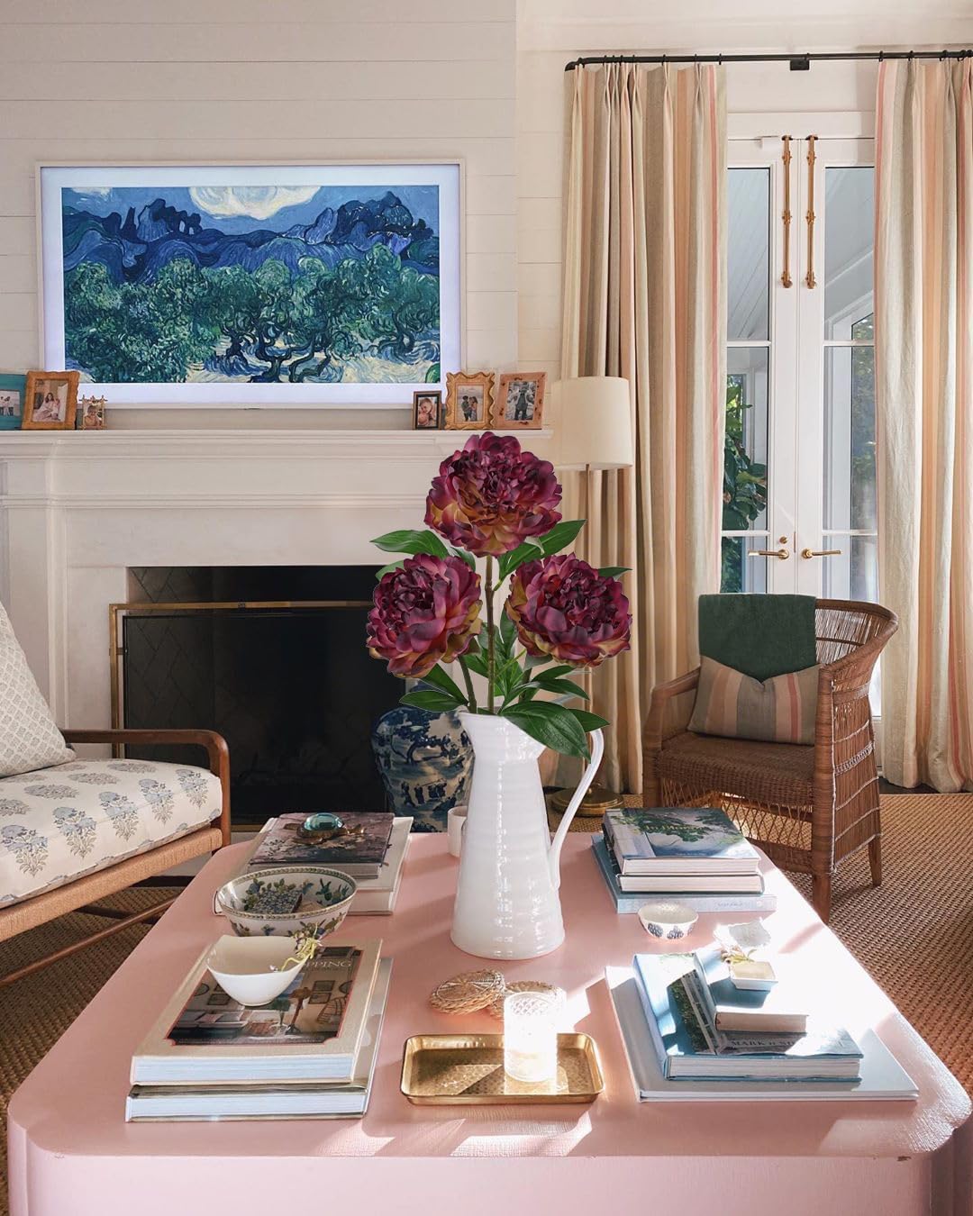 Briful 3PCS Faux Peony Flower Stems, 25.5" Artificial Peony Flowers Realistic Fake Flowers for Vase Arrangements Wedding Centerpieces Decoration(Dark Mauve)