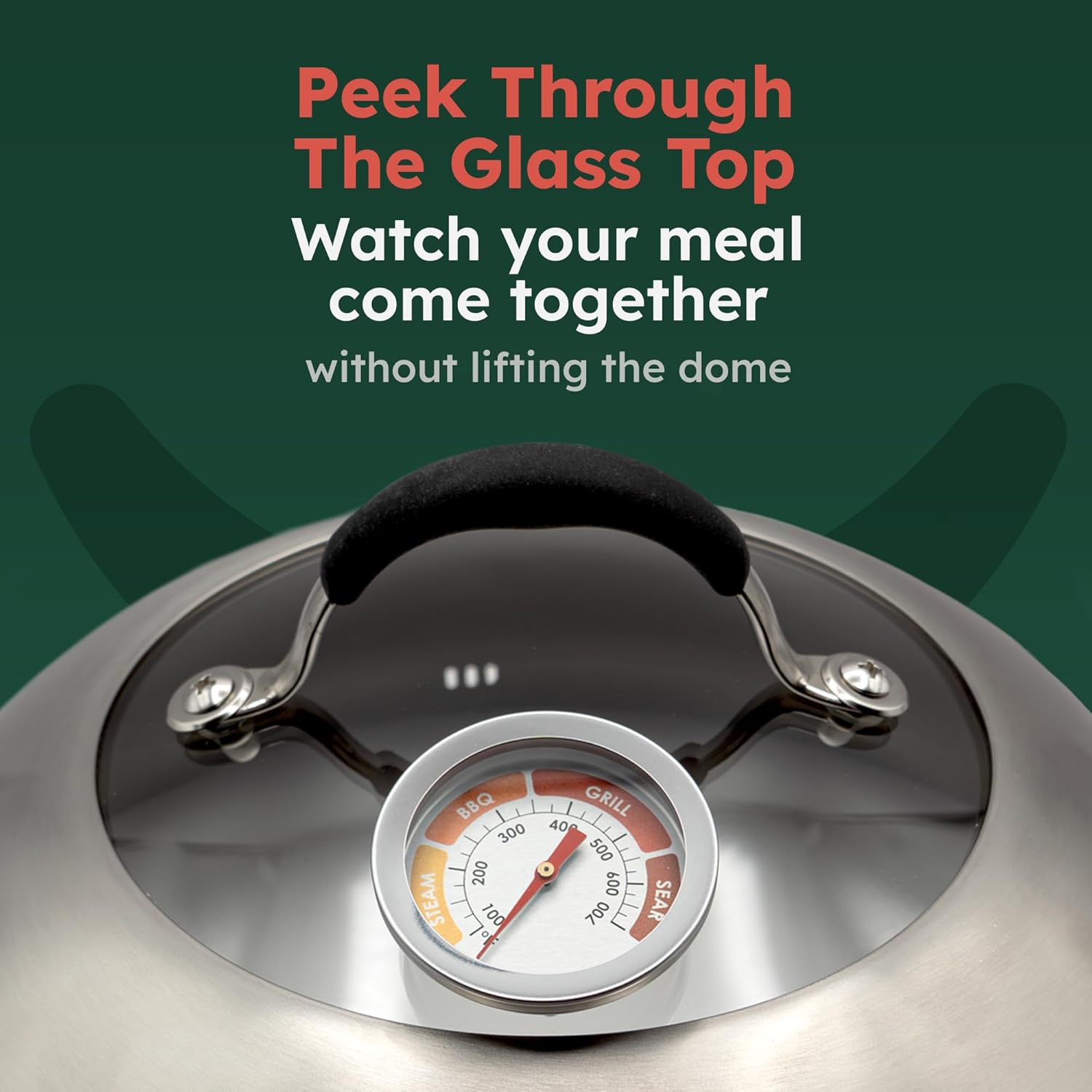 Basting Cover for Griddle with Thermometer and Glass Top, 12-Inch Stainless Steel Melting Dome with Steam Vent for BBQ and Grilling on Flat Top, Blackstone Griddle Accessories