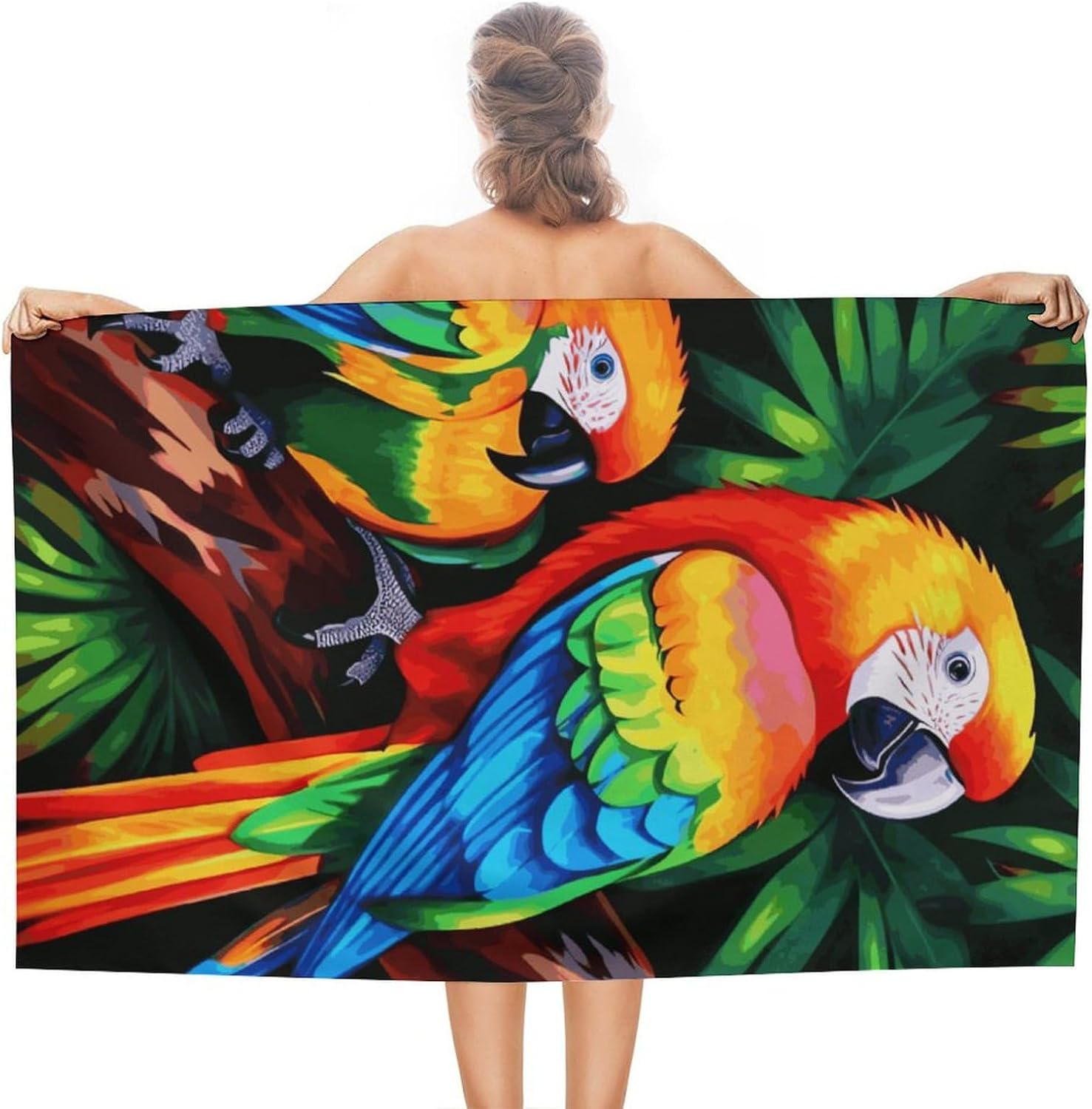 Colored Parrot Beach Towel 31×51 Sandproof Pool Swim Towels Oversized Absorbent Microfiber Bath Towels Soft Beach Blanket Quick Dry Towel for Travel Camping Swimming Gym Yoga