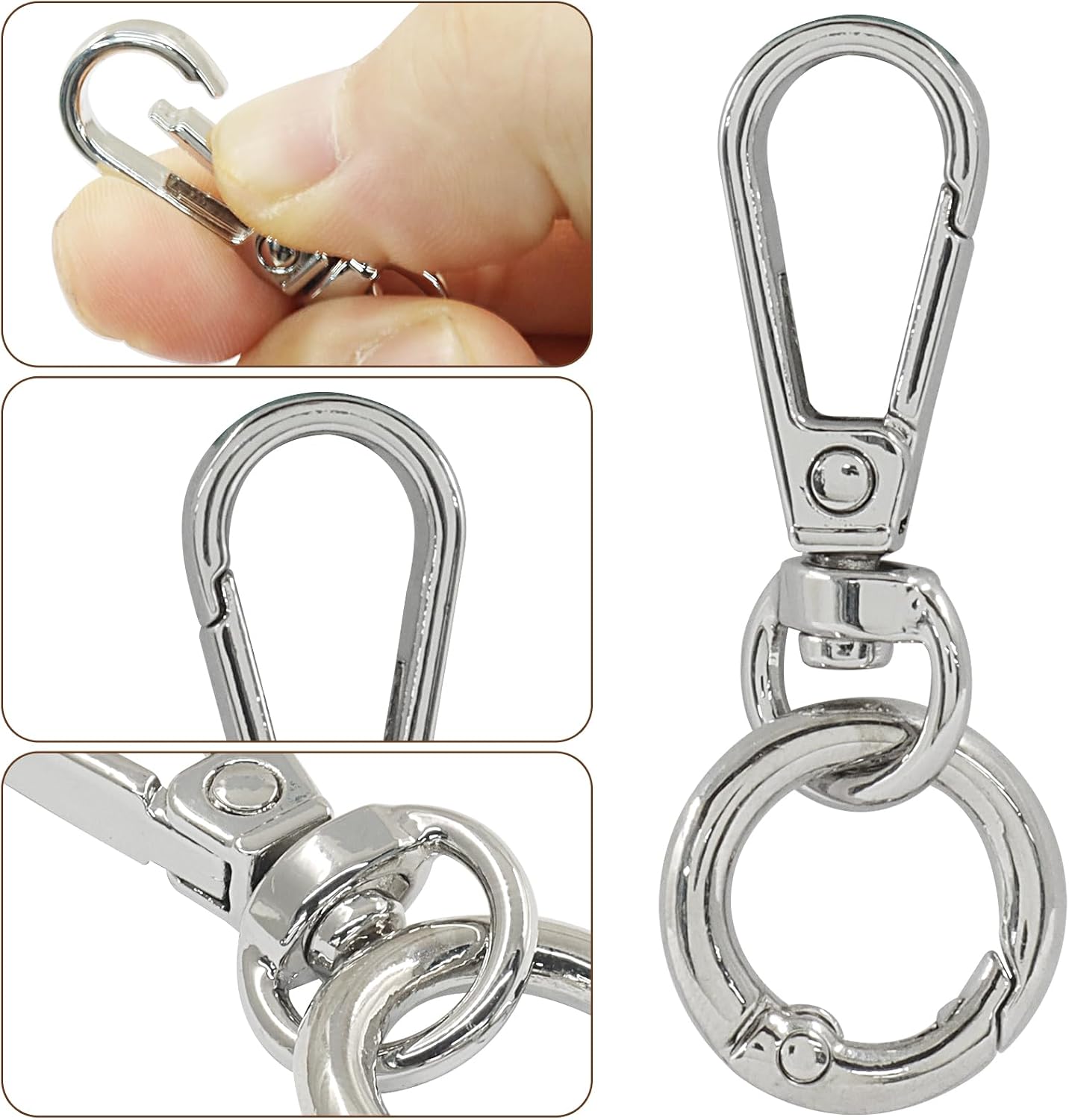 2 Pcs Swivel Snap Hooks with Key Rings, Opening Metal Swivel Lobster Claw Clasps for Key Chain Clip, Lanyard, DIY Crafts, Jewelry Making, Bags and Accessories(Silver)