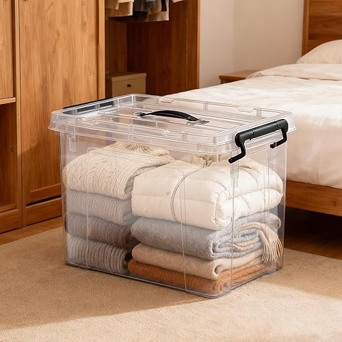 Miniatura 6 de Contenedores de almacenamiento transparentes de 90 cuartos de galón con tapas, contenedores organizadores de plástico apilables resistentes, cierres