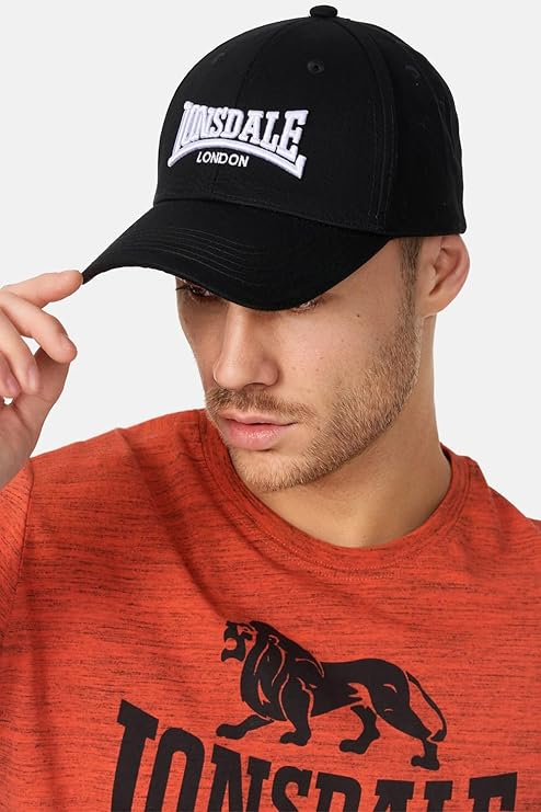 Lonsdale Men s Cotton Premium Black Baseball Cap Embroided Logo Hat Adjustable