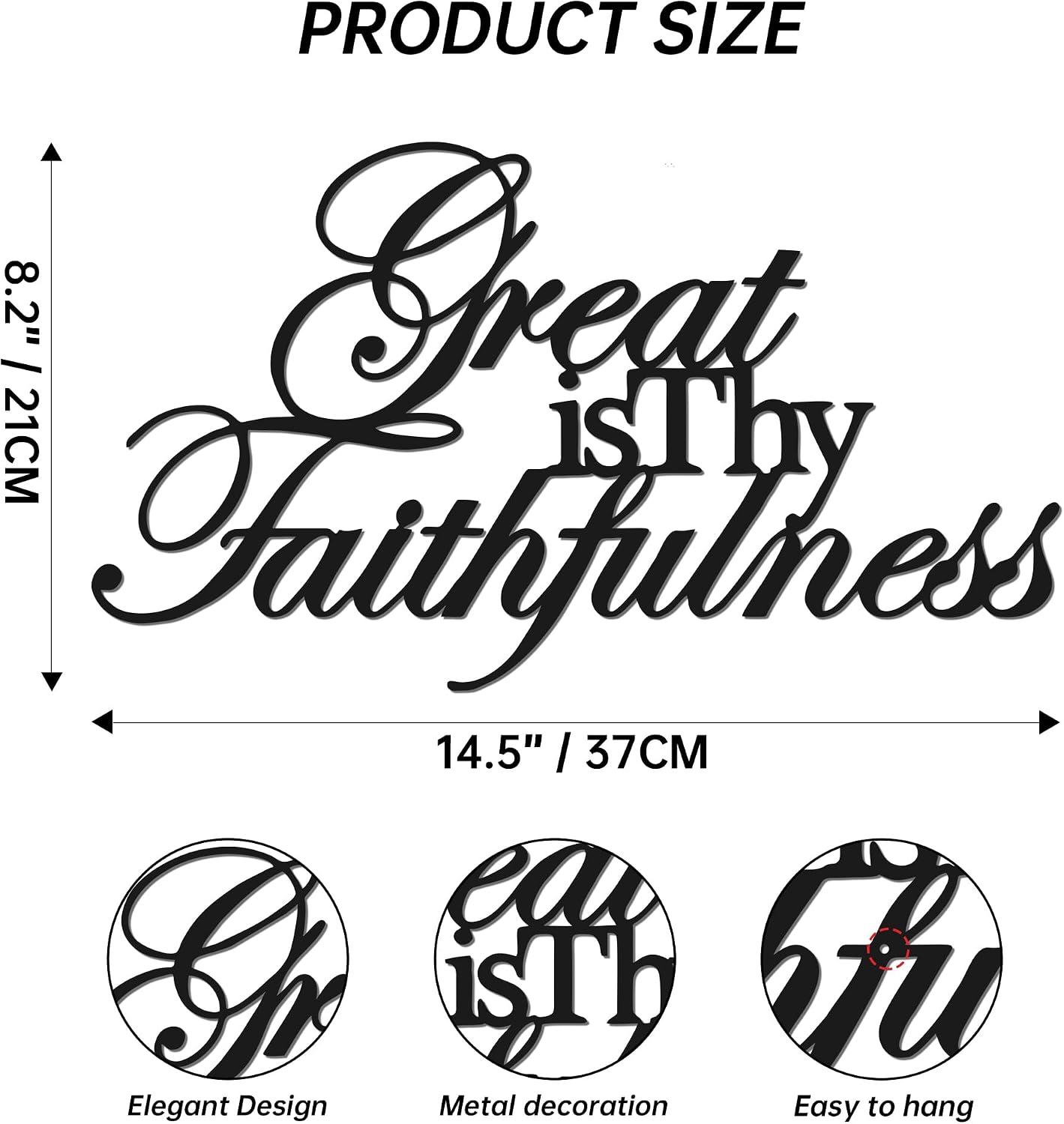JEWLOVE Religious Decor, Bible Verse Wall Art on Metal, Black,14.5"x8.25"
