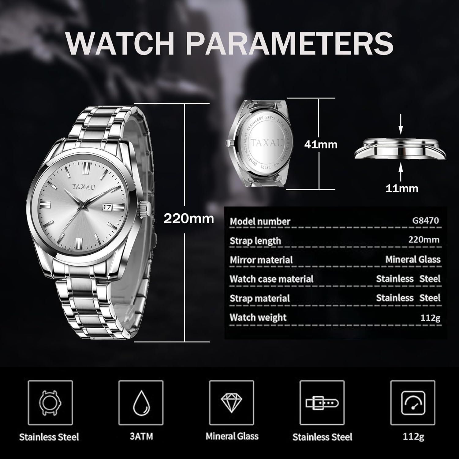 Mens Silver Watch Luxury Minimalist Dress Watch Classic Waterproof Watches for Men Analog Quartz Stainless Steel Men's Wrist Watches with Date Luminous Relojes para Hombres - Image 4