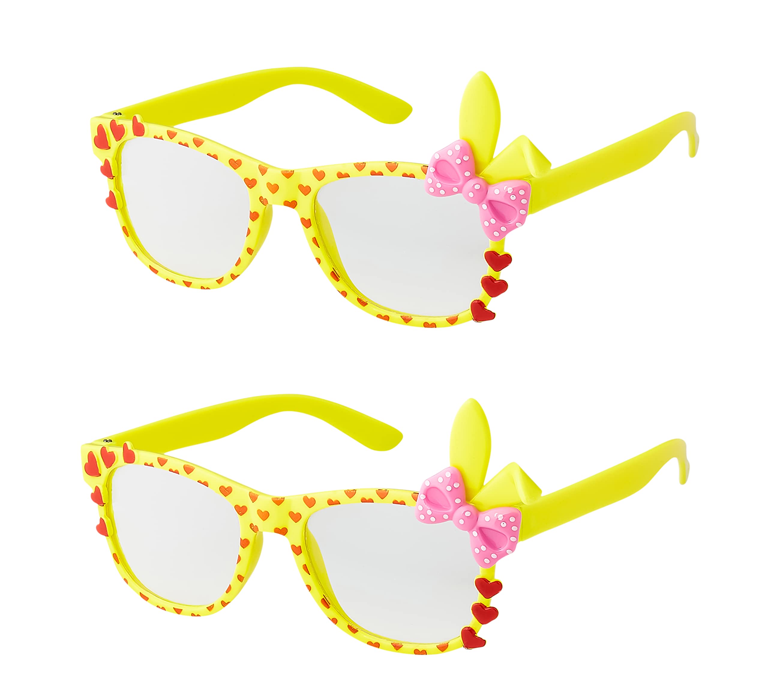 2 Yellow Bunny Ear Childrens Costume Glasses Classic Clear Lens Glasses Frames Girls Kids Costume Glasses Fancy Dress World Book Day Geek Glasses Hipsters Nerd Style Fake Glasses