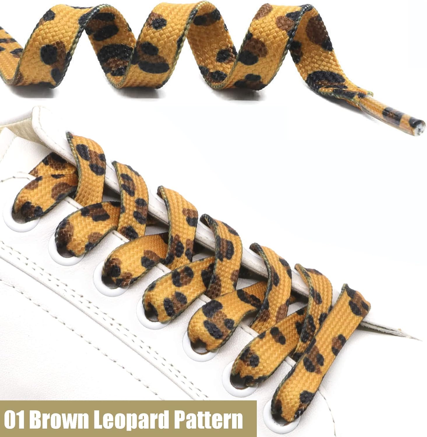 DELELE Animal Print Flat Shoelaces: Pattern Sneakers Shoe Laces 2 Pair