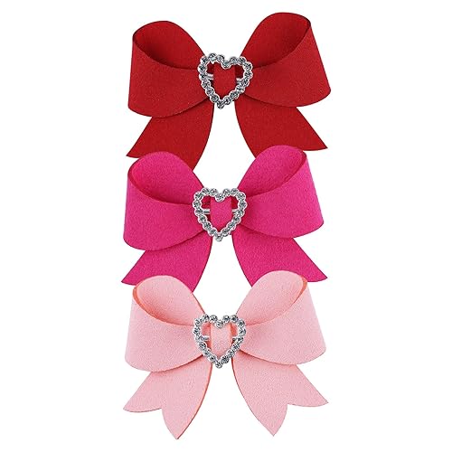 Pinzas para el cabello de San Valentín con corazón de amor lazos para el cabello pequeños hechos a mano con diamantes de imitación 3 piezas de