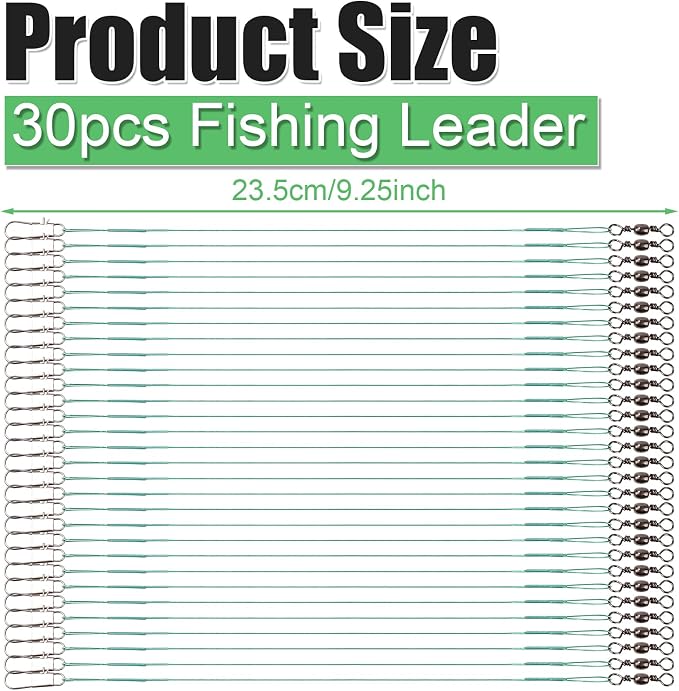 30 piezas de líderes de pesca acero inoxidable verdes miniatura 2
