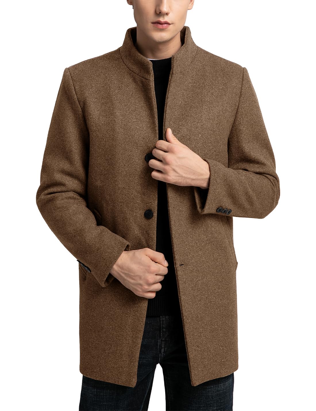 Sukany Cappotto da uomo in misto lana casual trench cappotto monopetto slim fit cappotto invernale caldo da lavoro