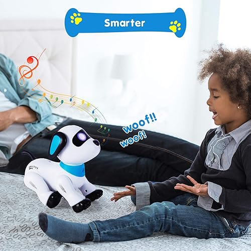 Vista 6 de yiman Robot de juguete para perros con control remoto – Perro robot inteligente programable para niños de 3 años en adelante, baile y sonido Azul