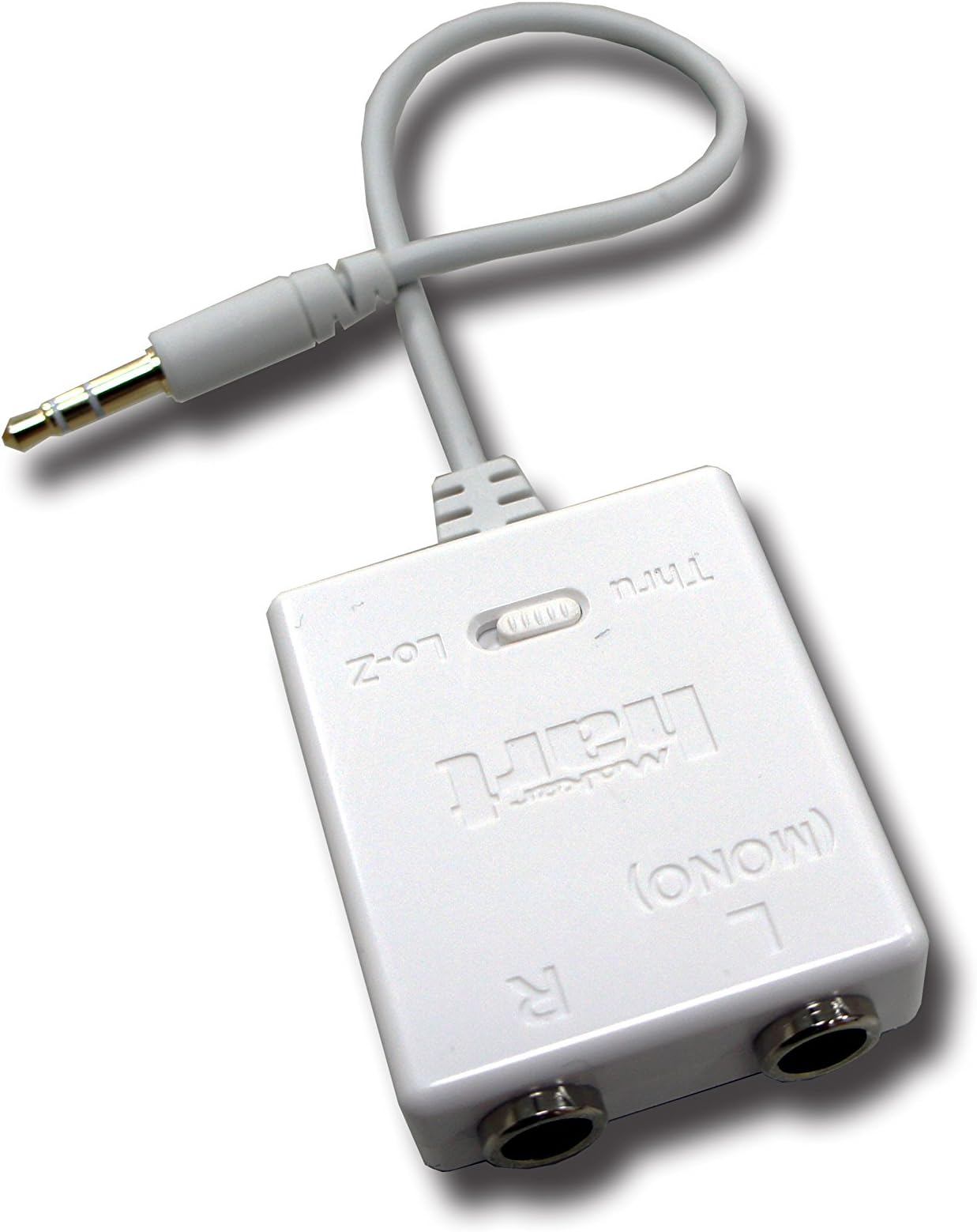 Maker Hart DM2S Audio Adapter - Dual 6.35mm (1/4") Female Mono to 3.5mm (1/8") Male Stereo with Switch for High Impedance