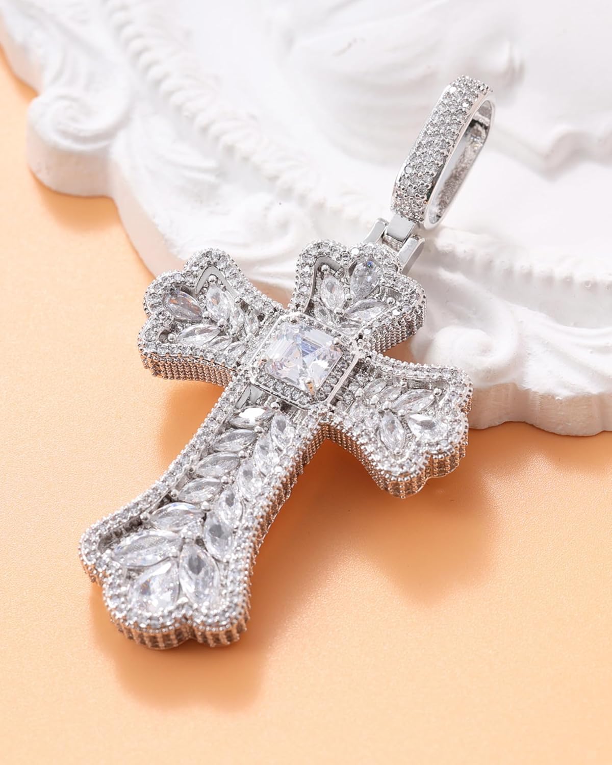 LuxeFlex Gothic Colorful Iced Out Cross Pendant with 20" Stainless Steel Rope Chain, Heavyweight Oversized Design, 14K Gold Plated, 5A CZ Stones, Hip-Hop Religious Jewelry for Men & Women - Image 6