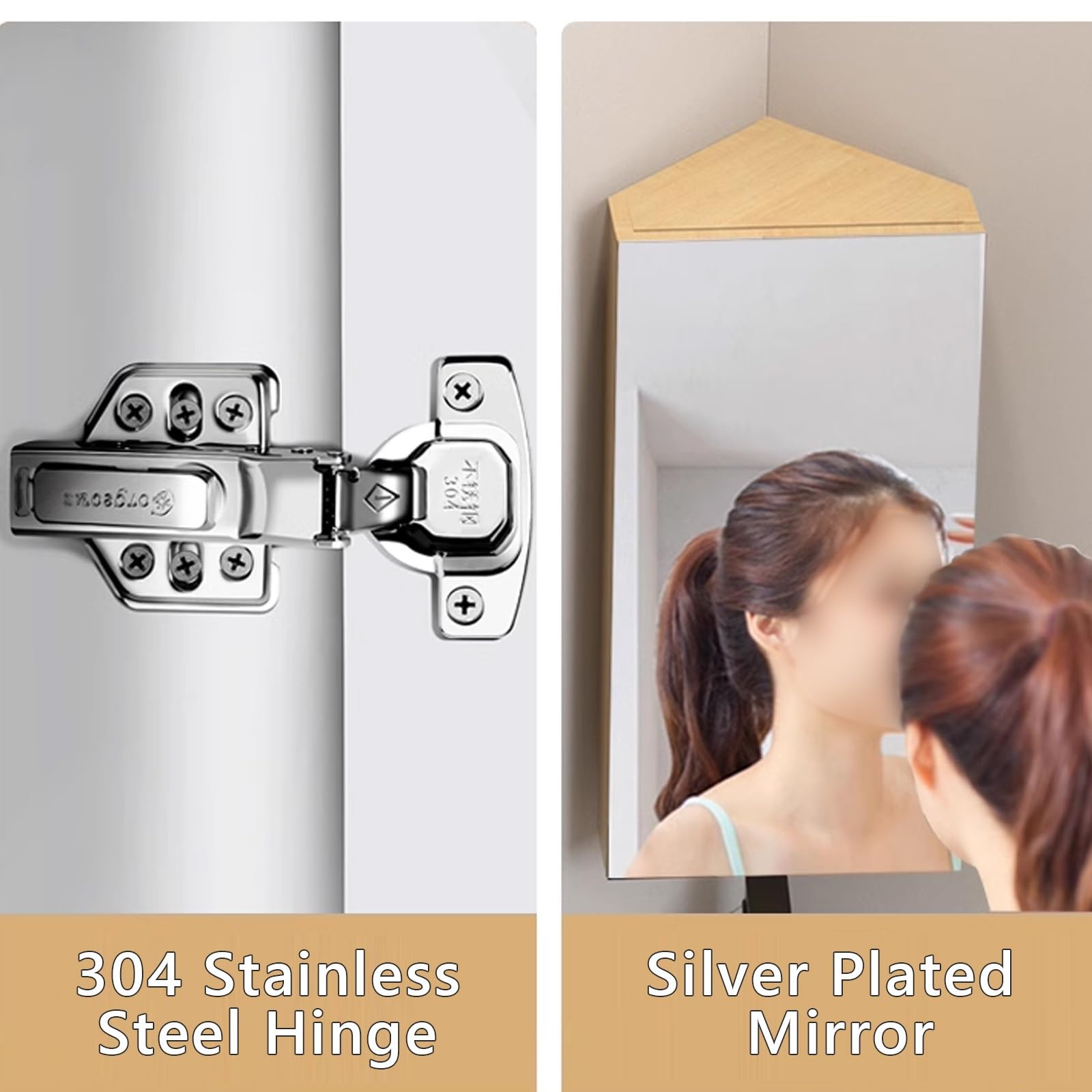 Mueble Baño Suspendido con Lavabo, Gran Espacio de Almacenamiento Bisagra de Acero Inoxidable Espejo Bañado en Plata, Armario Baño Espejo, para Baño(38CM)