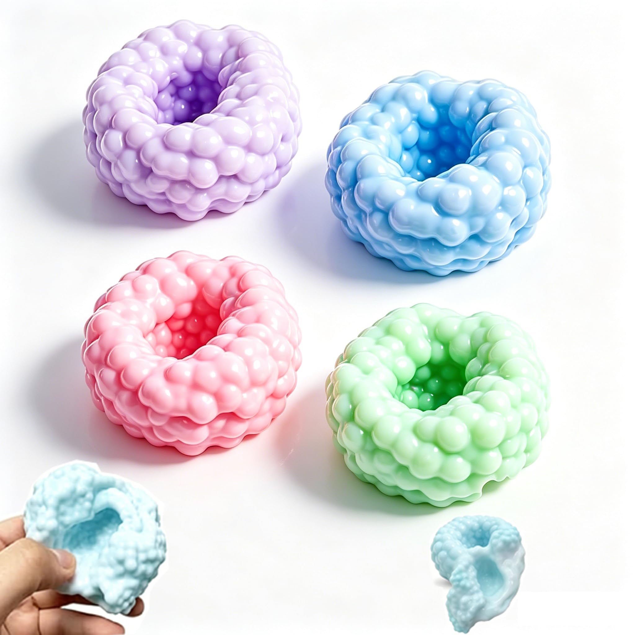 4 Pcs Vacuum Stress Balls,Ice Skin Fidget Sensory Squishys Ball,Handmade Crinkly Stress Ball,Portable Small Bead Squishy Balls,for Anxiety Relief Adults Office School Home(Blue Pink Purple Green)