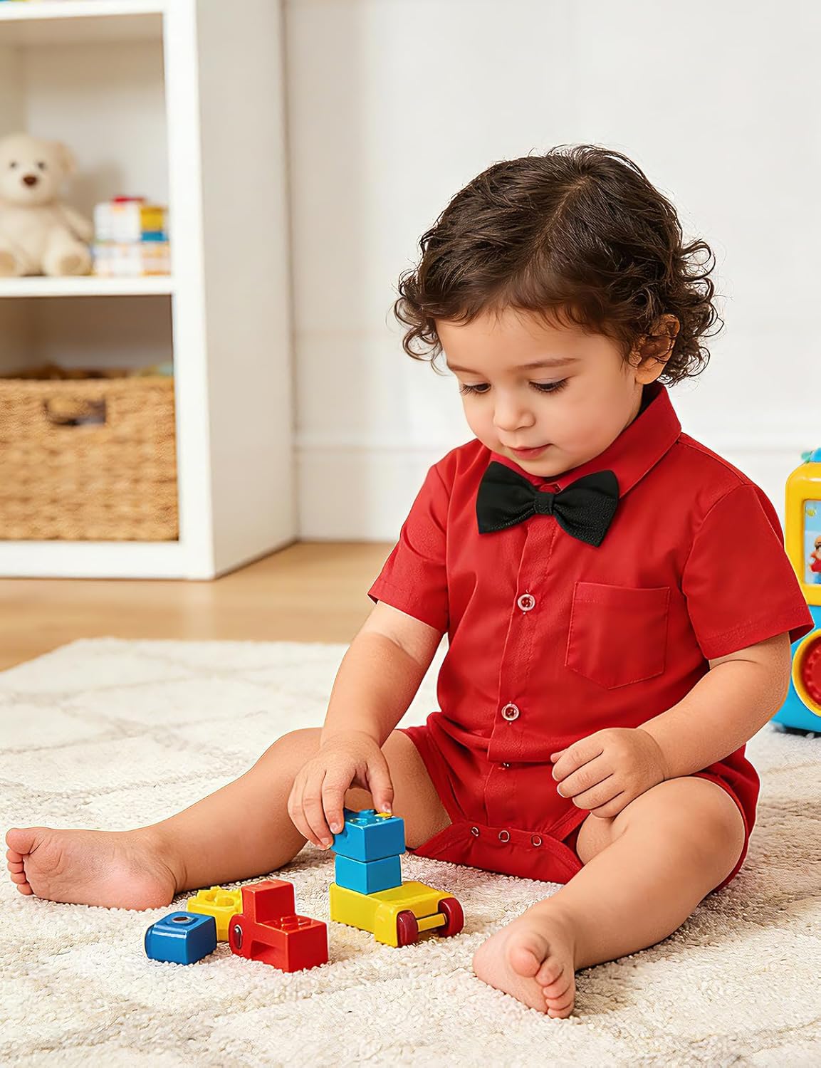 A&J DESIGN Infant Baby Boys Dress Shirt Bodysuit Gentleman Formal Wedding Short Sleeve Rompers - Image 4