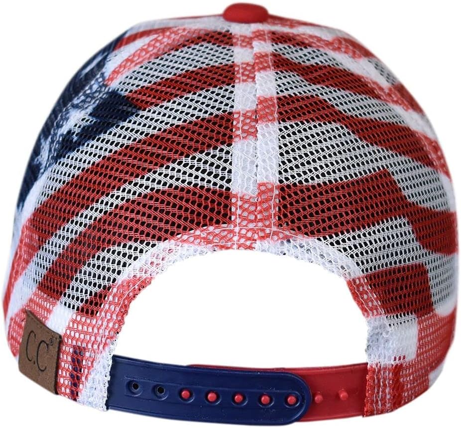 C.C Unisex Adjustable Trucker Baseball Cap Hat, Printed American Flag, Red