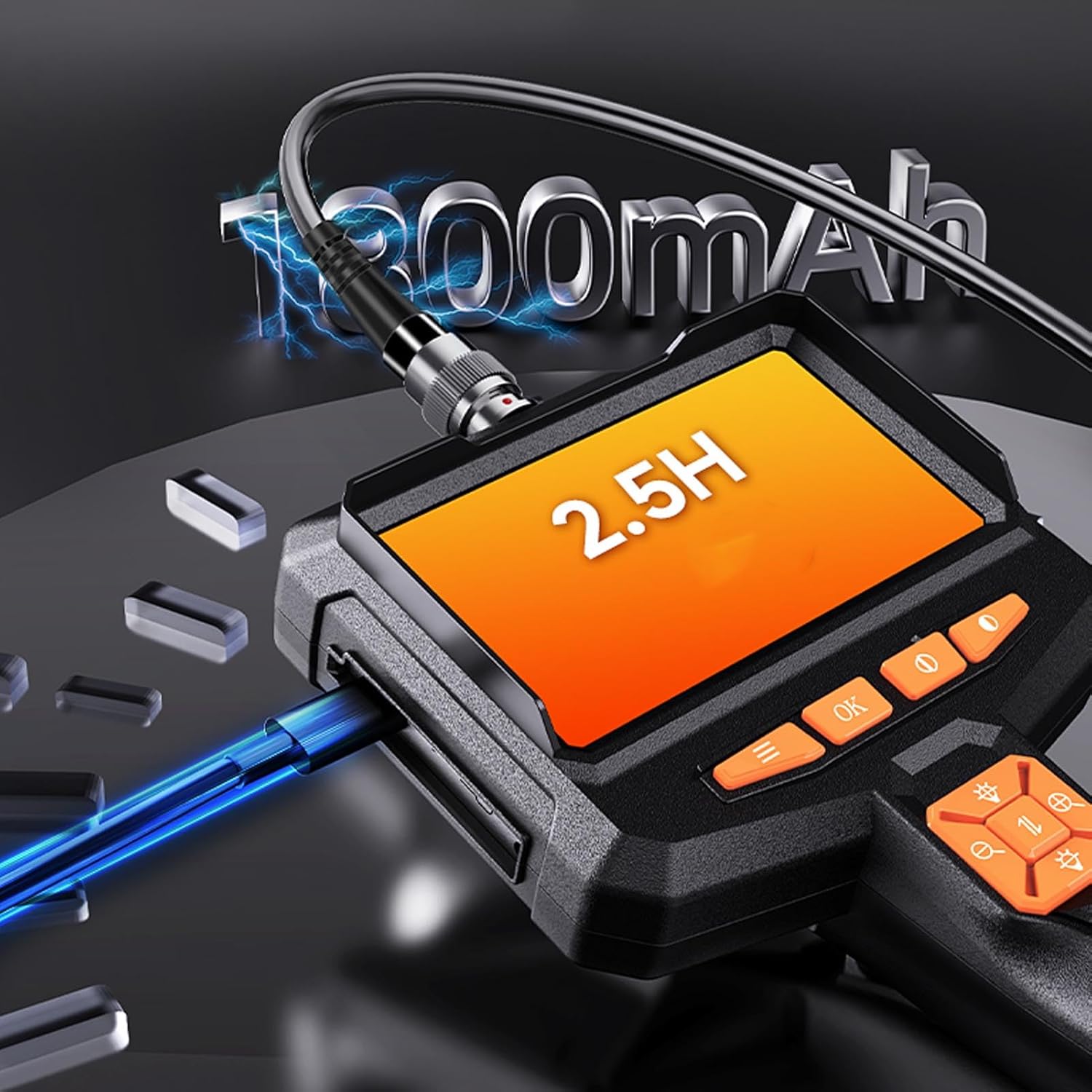Two Way Articulating Borescope with Light,4.3" LCD Screen Industrial Endoscope with 8 LED Lights,16.5FT Flexible Articulated Snake Camera for Auto & Mechanics
