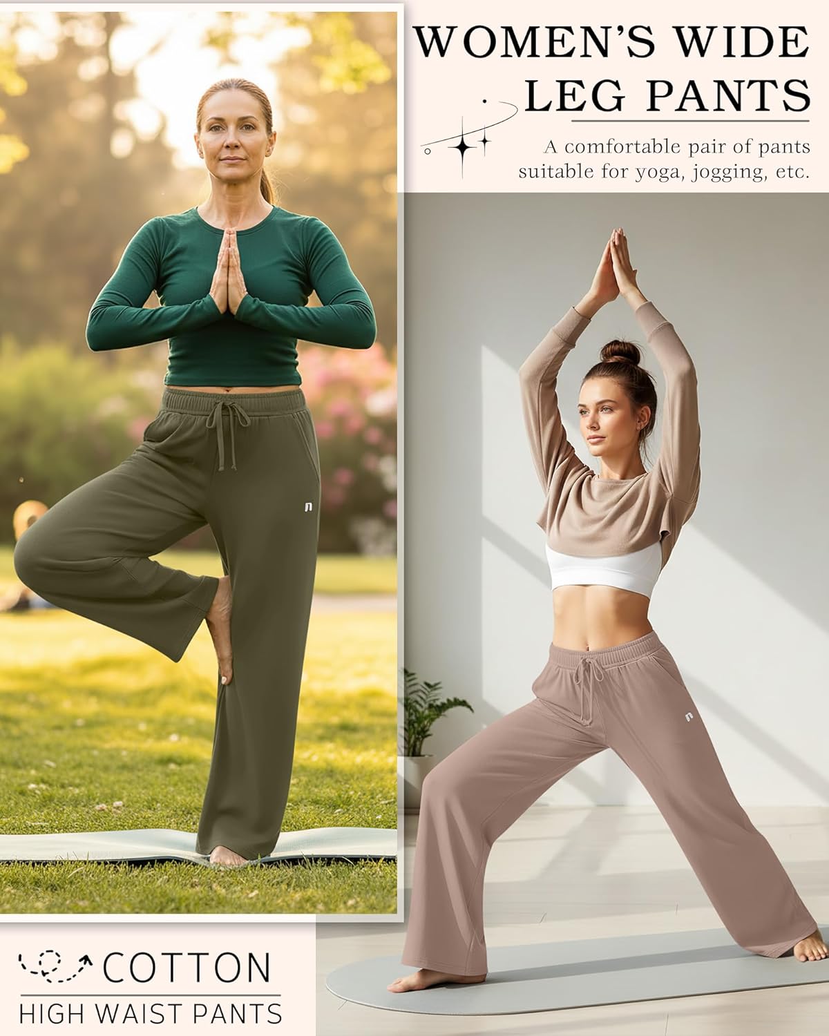 Neer 3 Pack Women's Yoga Pants Loose Casual Wide Leg Sweatpants High Waist Lounge Drawstring Stretch Pants with Pockets - Image 2