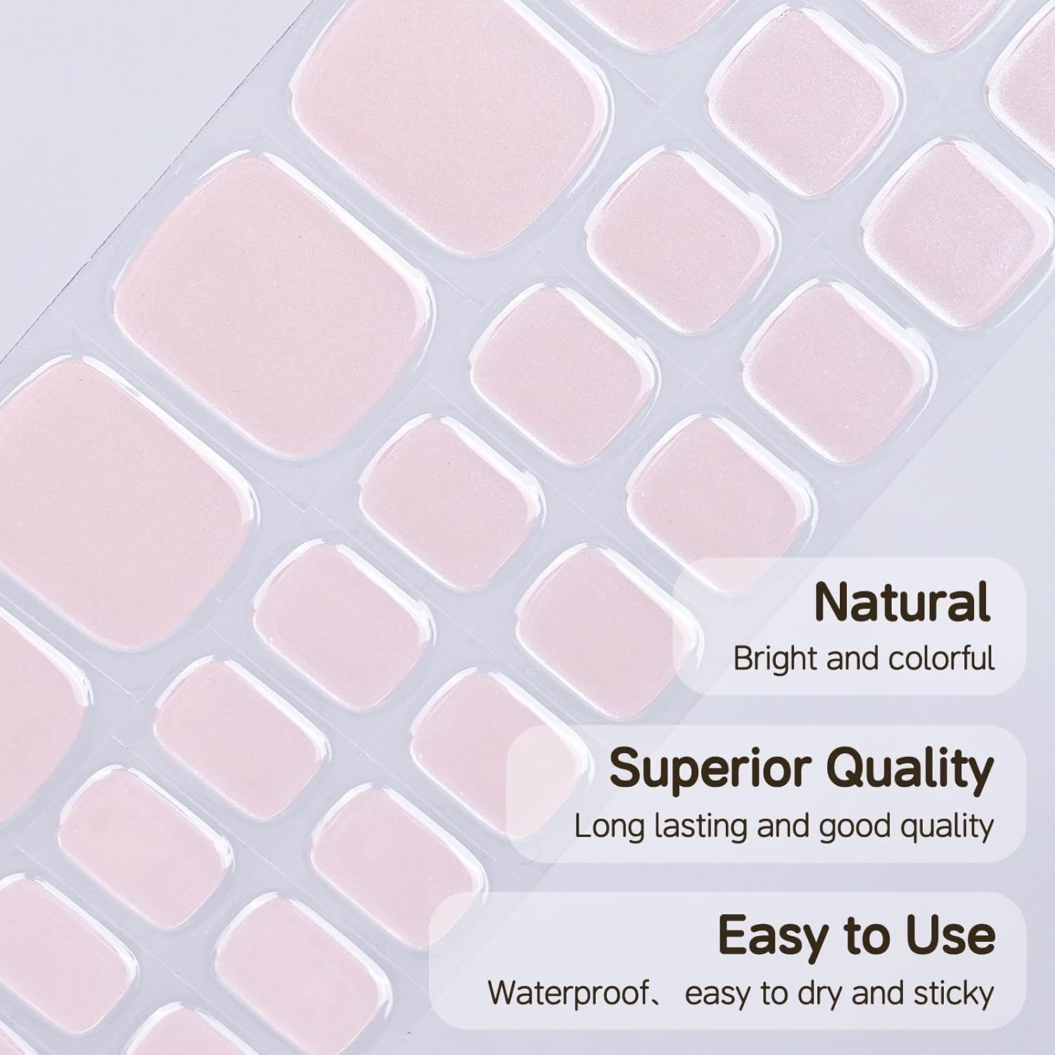 Semi Cured Gel Pedicure Strips, 32pcs Gel Toenail Stickers | Peach Pink, Gel Toe Nail Strip Wraps, For Women Girls Kids, Includes Prep Pads, Nail File & Wood Stick