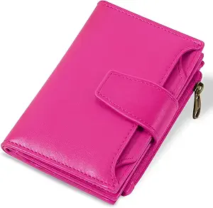 Airkit Small RFID-Blocking Leather Wallet for Women with Zipper Coin Pocket and ID Windows