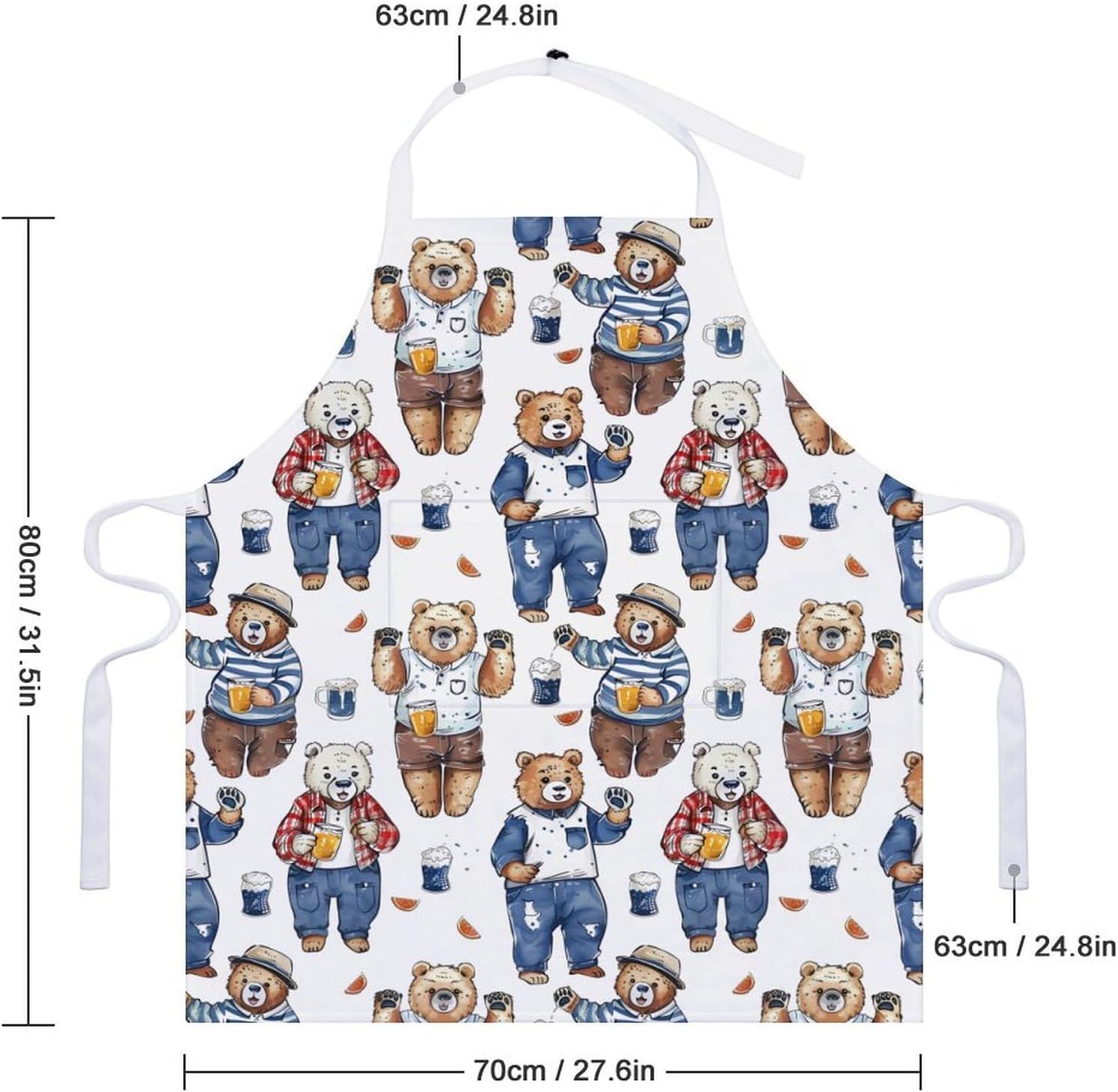 Bear And Beers Kitchen Apron with Pockets And Adjustable Strap Waterproof for Cooking Baking Drawing
