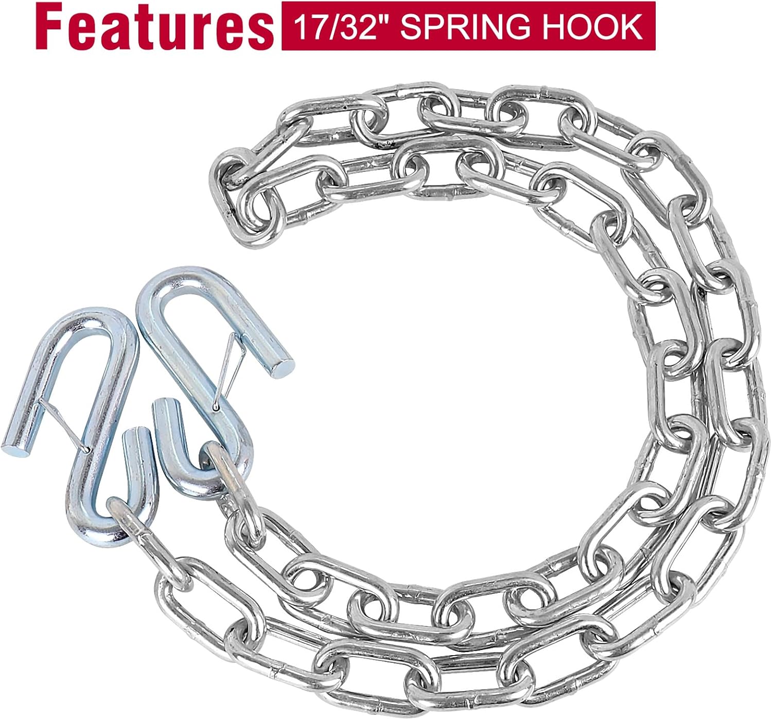 NBJINGYI 5/16" X 54" Trailer Safety Chain with Spring Clips Grade 30 with 2 S Hook 2PCS