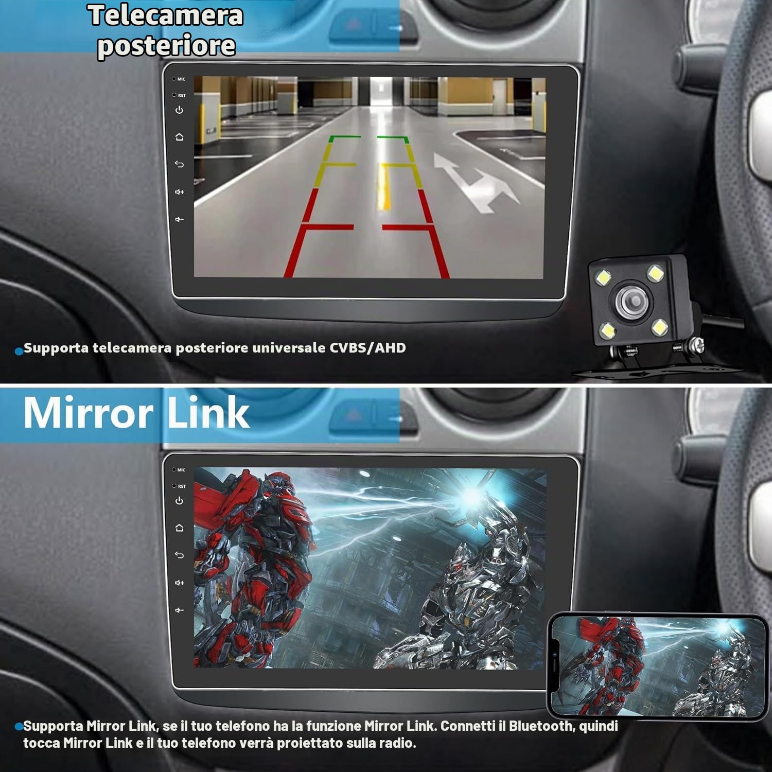 Autoradio 2 DIN per Alfa Romeo Mito 2008-2019 Wireless Carplay Android Auto Touchscreen da 9" con Stereo Auto Bluetooth Navigatore/Telecamera Posteriore/WiFi/Miror Link/Mic/FM/SWC
