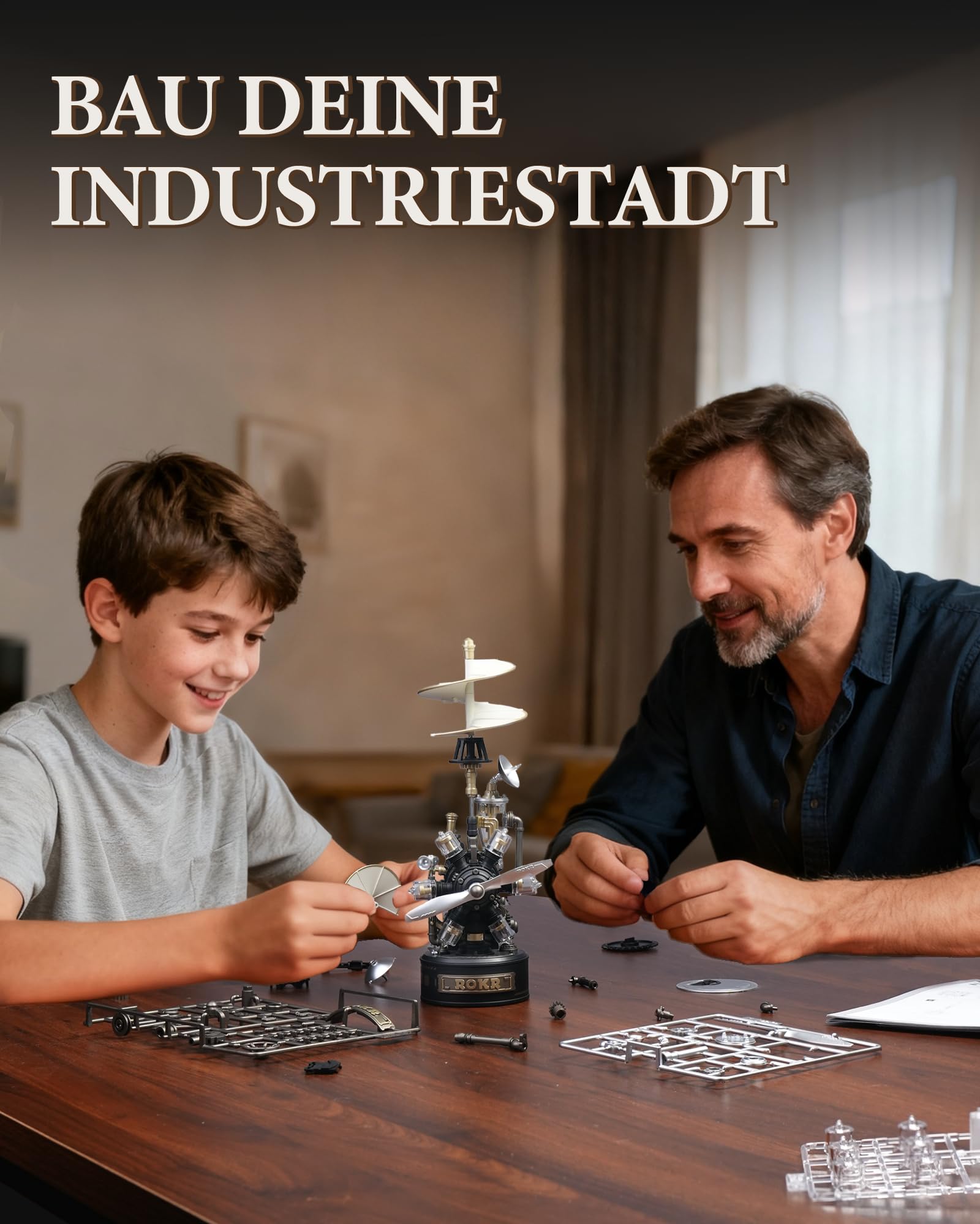 ROKR 3D Puzzle Rotierender Hubschrauber Kunststoff Metall Modelle Bausätze Erwachsene, DIY-Bastelgeschenke Industriestadt (Retro Helicopter)