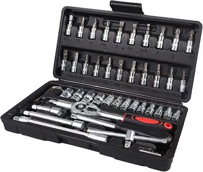 CYH 46 in 1 Socket Set, 1/4" Drive Socket Set, 24 Teeth Quick Release Ratchet Wrench Set With Extension Bar, Screwdriver Bit, Spinner Handle, Universal Joint, Bit Adapter Sliding Bar, L-Allen Wrench