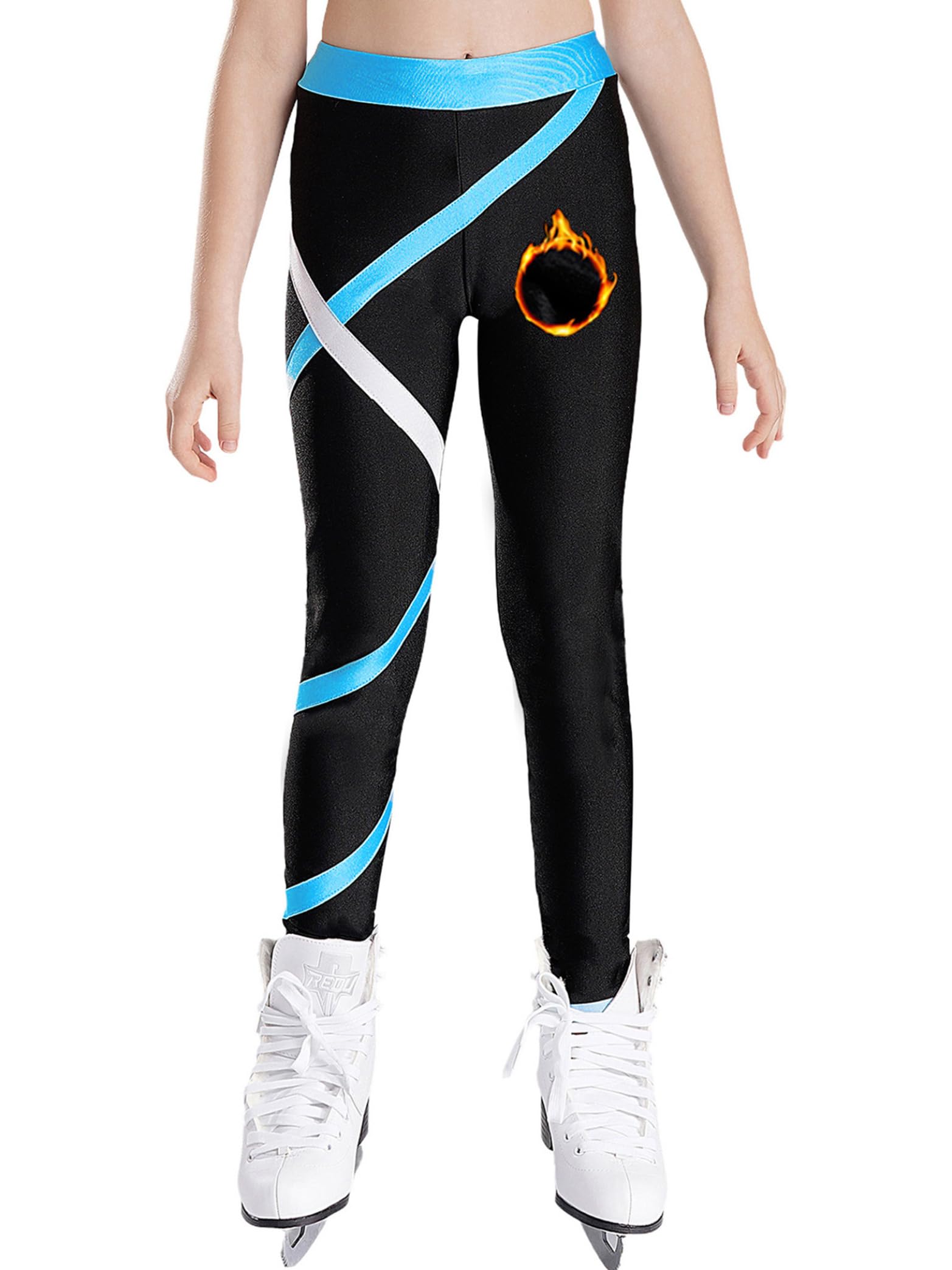 Tuta termica per pattinaggio artistico, da ragazza, a maniche lunghe, stile patchwork, con pantaloni caldi in pile, leggings sportivi