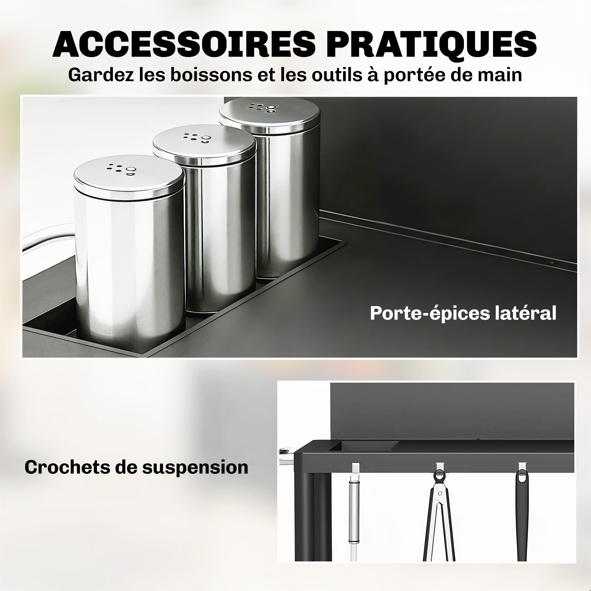 Outsunny Chariot de Barbecue en Acier 100x46x110cm avec Pare-vent - Desserte de Jardin 3 Niveaux Mobile avec Rideau Oxford - Station de Cuisson pour Plancha et Four à Pizza avec Rangement, Noir